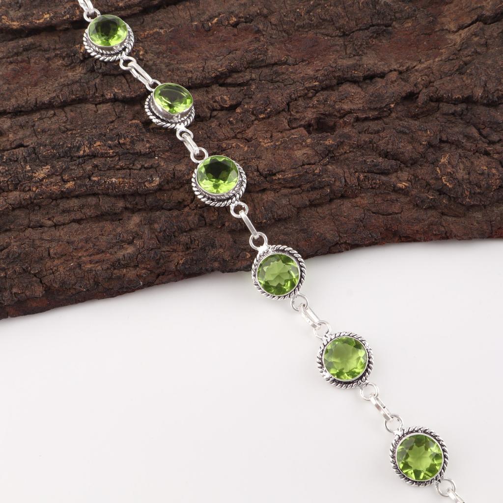 Peridot Gemstone 925 Sterling Silver Handmade Jewelry Bracelet 7-9" Women Gift RB-16-3