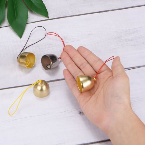METERXITY 4-Pack Hanging Bells, Small Decorative Bells, Vintage Jingle Bells, Christmas/Home/Window/Door/Garden Decorations, Hanging Bell Pendants, Go