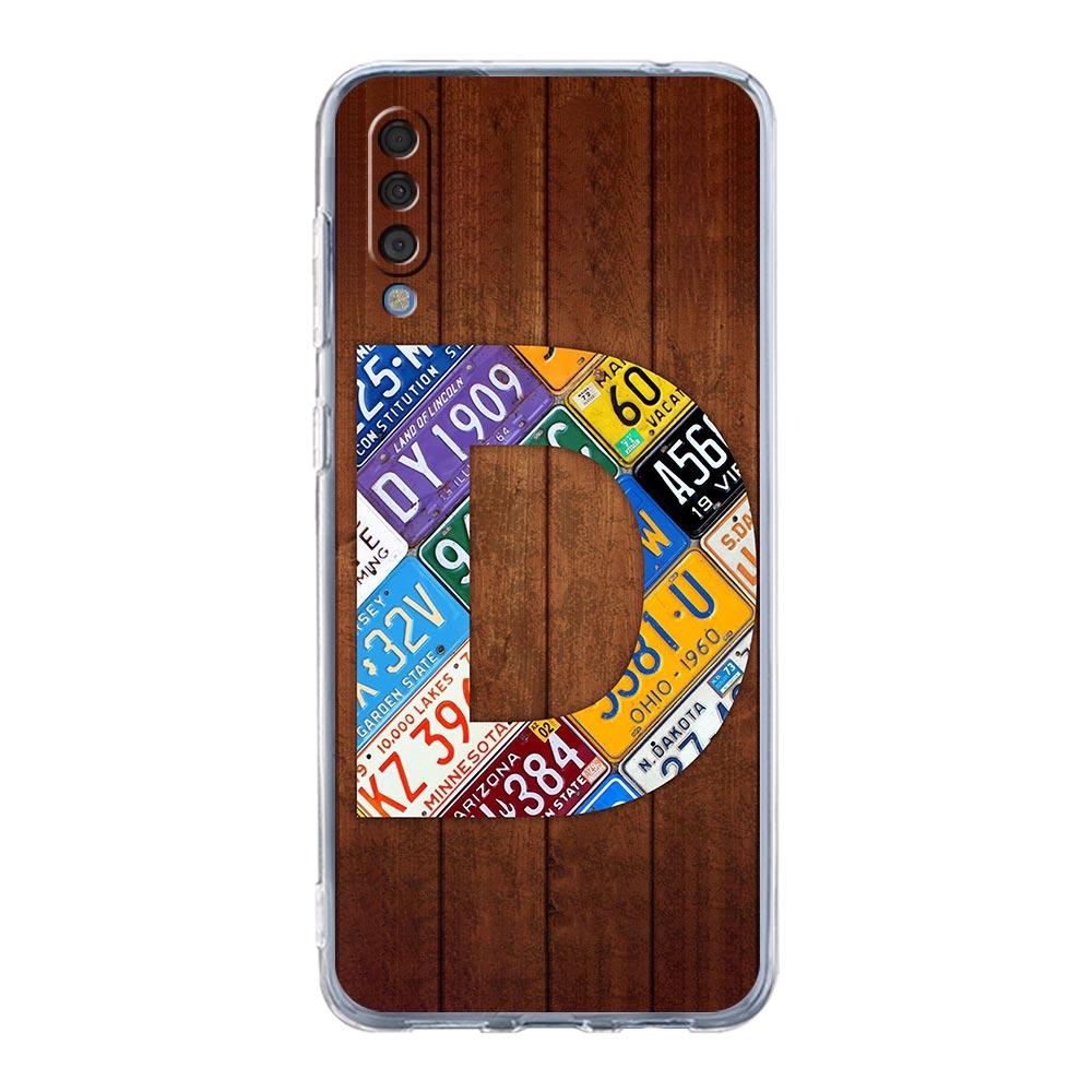 Phone Case For Samsung A14 A50 A70 A30 A40 A20E A10S A20S A02S A04S A12 A22 A32 A34 A42 A52 5G A54 wood License Letters Cover
