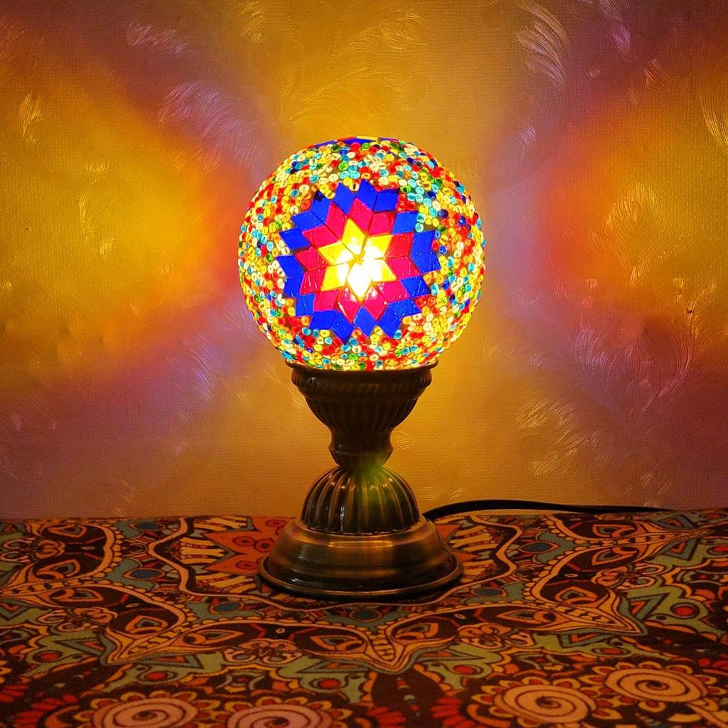 Moroccan Mosaic Bedside Lamp - Ethnic Turkish Round Ball Night Light