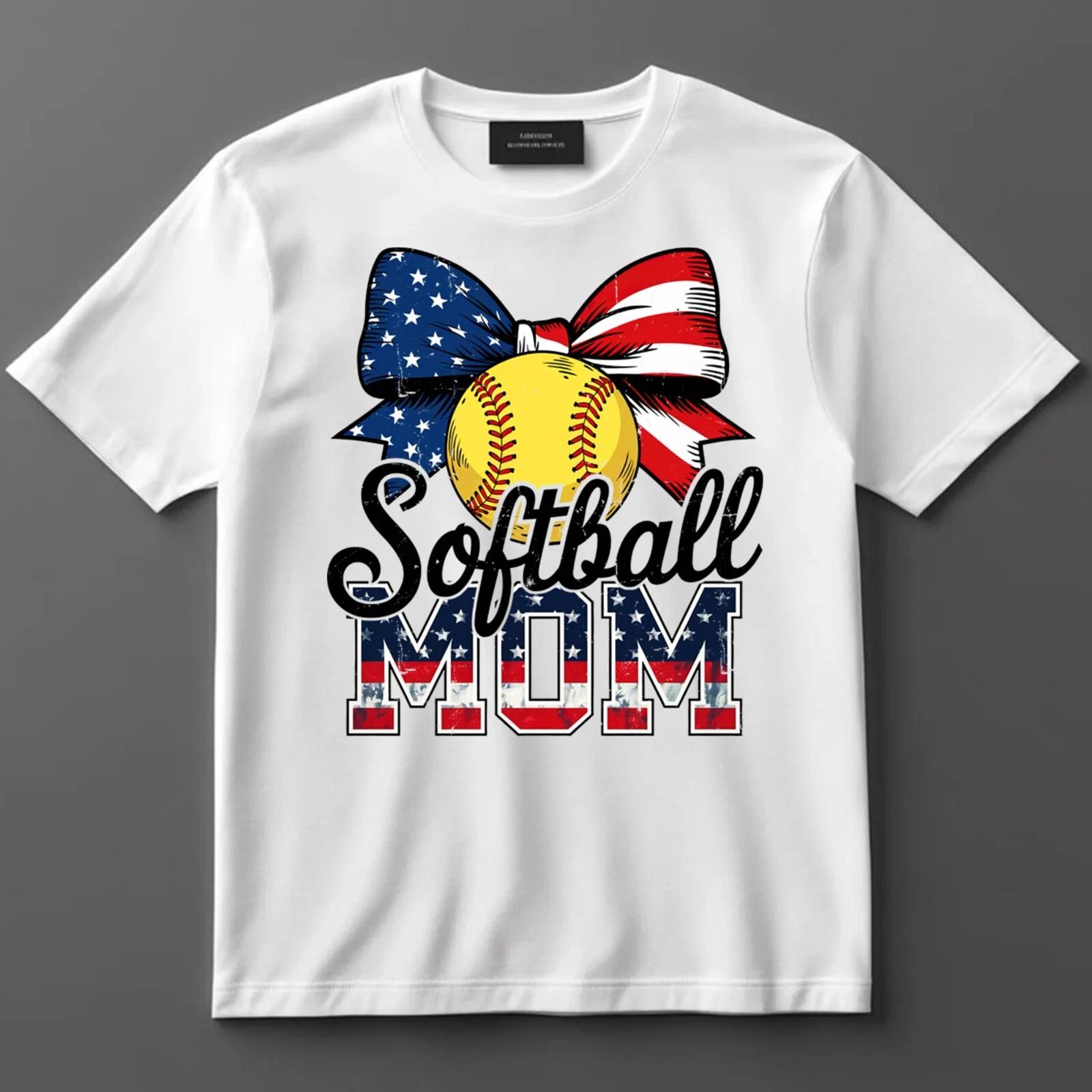 Softball Mom Shirt Patriotic USA Flag Graphic Tee Gift for Proud Sports Moms S