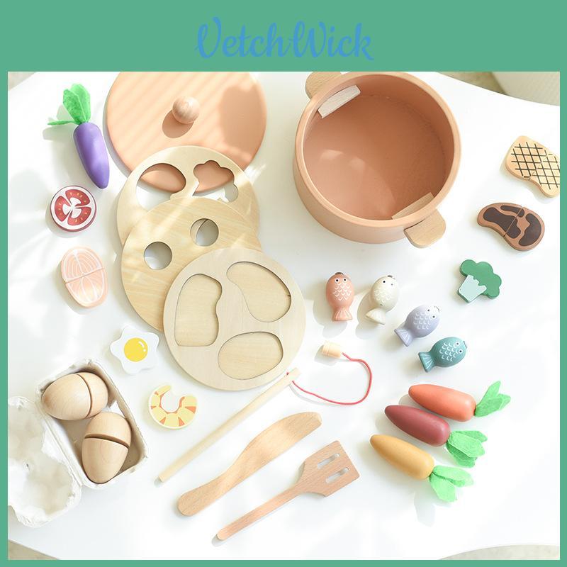 Wooden Childs Cooking And Fishing Toy Set For Sensory Development And Parent Child Interaction