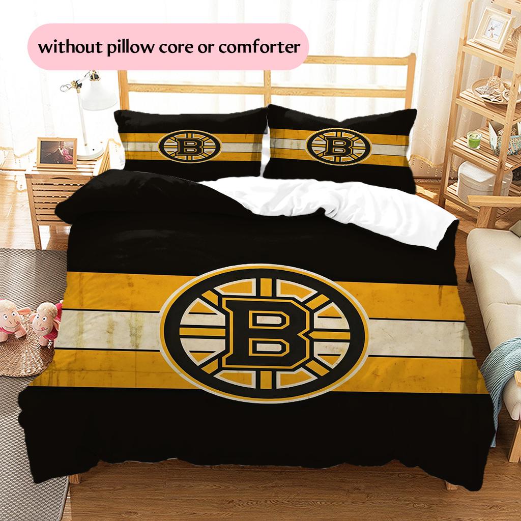 Boston Bruins2 Pattern Bedding Quilt Set Home Decoration Gift (1 * duvet cover + 2 * pillowcase without core)