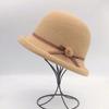 Woolen Bucket Hat Women's Autumn and Winter Bow Korean Version Versatile Japanese Dome Basin Hat British Retro Top Hat Tide