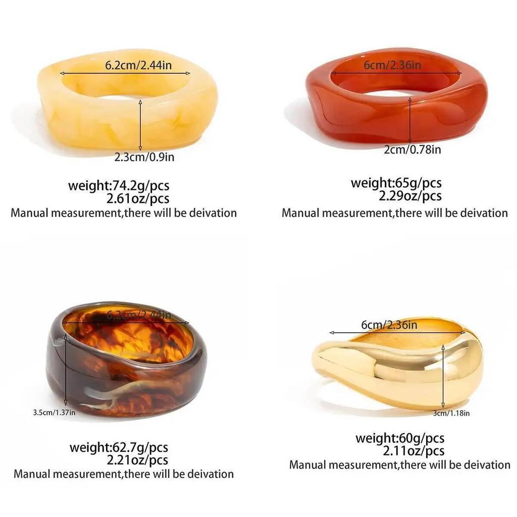 IngeSight.Z Trendy Exaggerated Acrylic Resin Wide Bangles Women Hip Hop Gold Color Geometric Heavy Metal Bangle Bracelet Jewelry