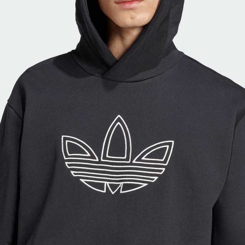 Adidas Originals Trefoil Hoodie FW24 Outline Series Fashion Comfortable Soft Hooded Sweatshirt Men Hoodies Black JJ1506