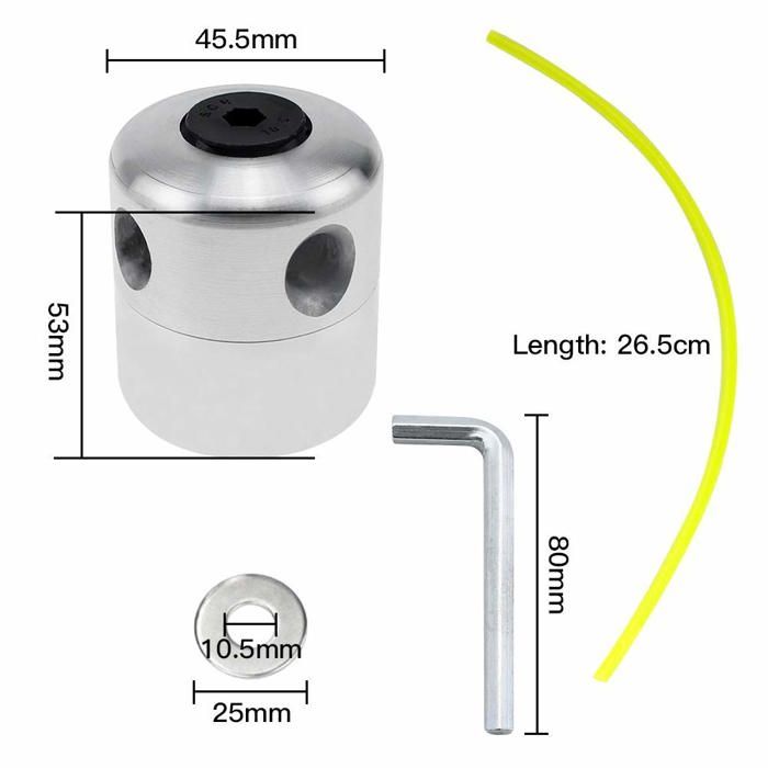 Tête de débroussailleuse universelle M10 en aluminium + 4 fils nylon jaune fluorescent – kit complet