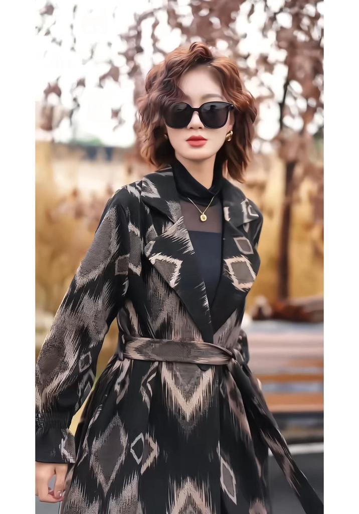 Women's Plus Size Hepburn Style Long Trench Coat - Autumn/Winter Knee-Length Cardigan with Waist-Cinching Belt