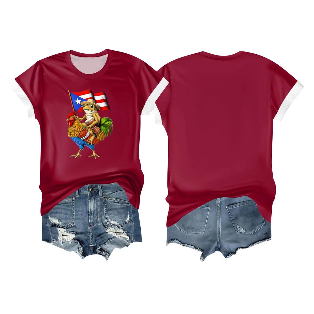 Women's Casual Printed T-shirt Round Neck Pullover Short-sleeved Top