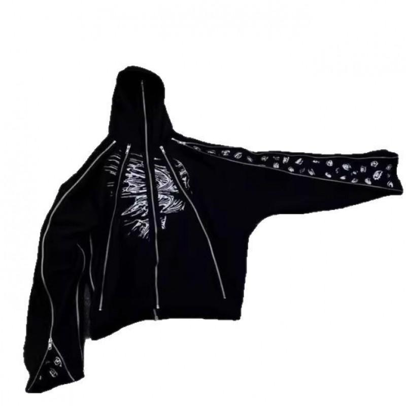 Unisex Oversized Hooded Sweatshirt With Eye Print Zipper Front Streetwear Winter