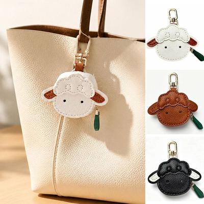 Cute Pu Leather Sheep Keychain Goat Bag Charm Creative Earphone Bag  Gift