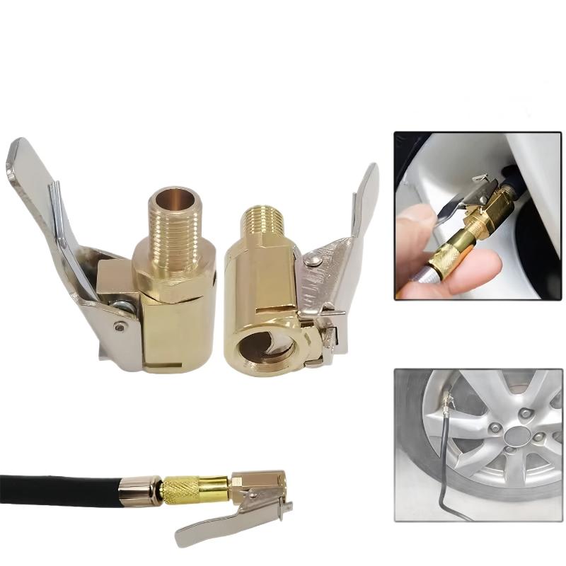 Brass Locking Nozzle Tire Air Chuck Clip Adapter - Automotive Grade For Efficient Inflation