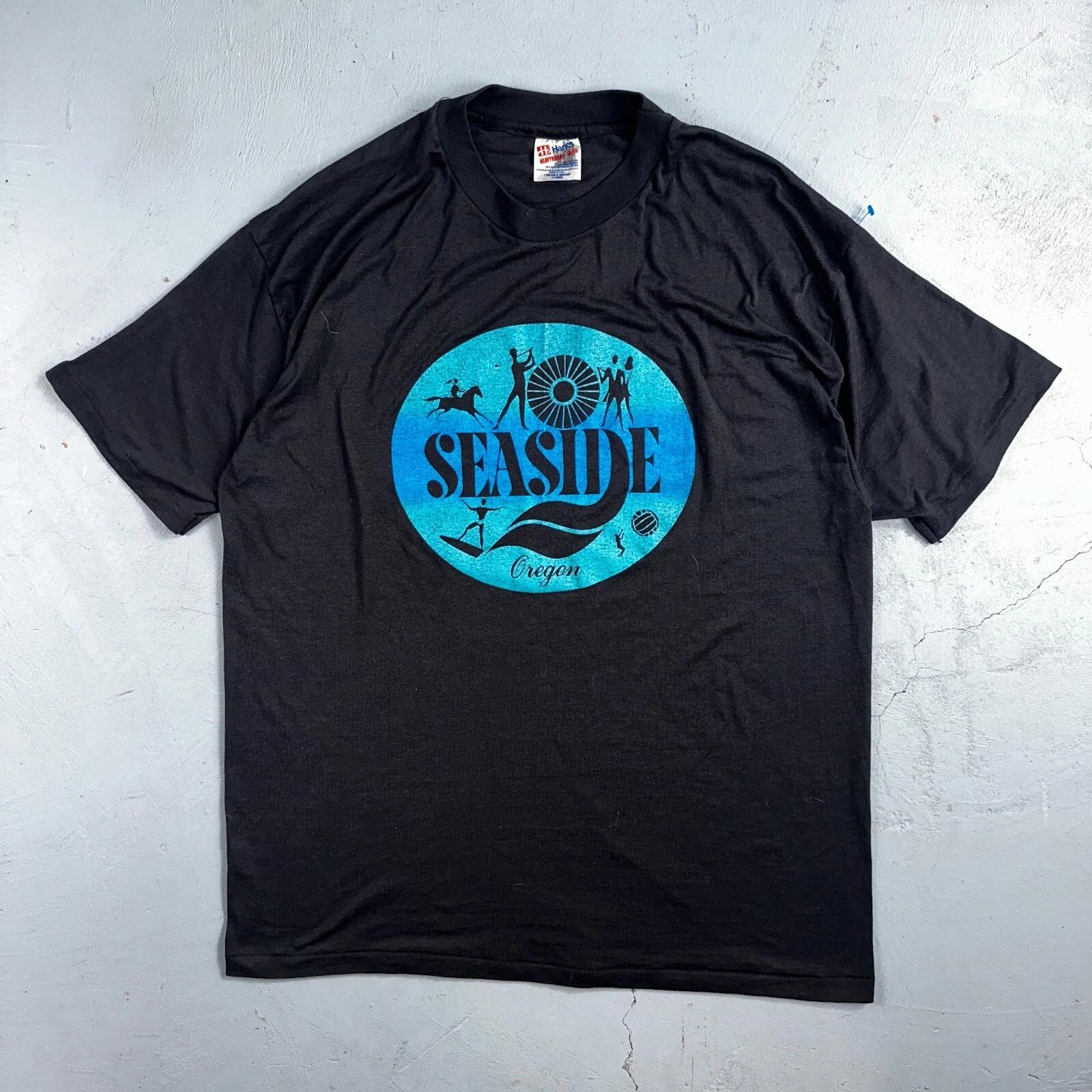 Oregon Coast Hanes 90s VTG T Shirt Seaside Ocean Fun Single Stitch 1990s Black S