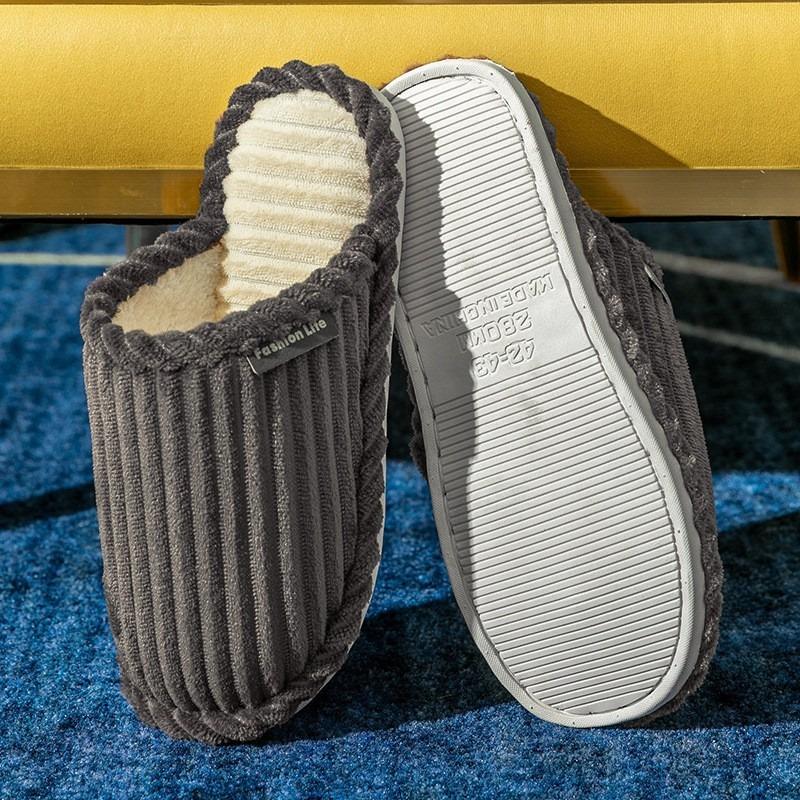 Bow cotton slippers women and men winter couples home non-slip fluffy warm floor mop corduroy slippers