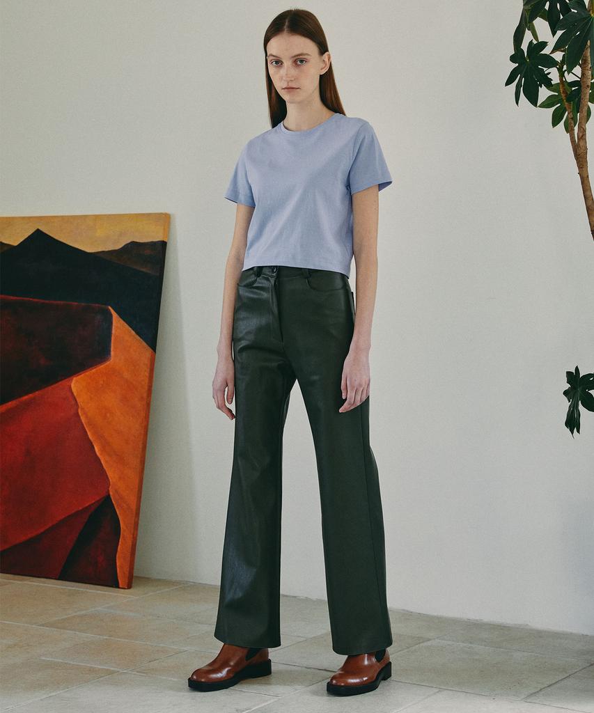 38COMEONCOMMON Vegan Leather Straight Pants (Khaki)