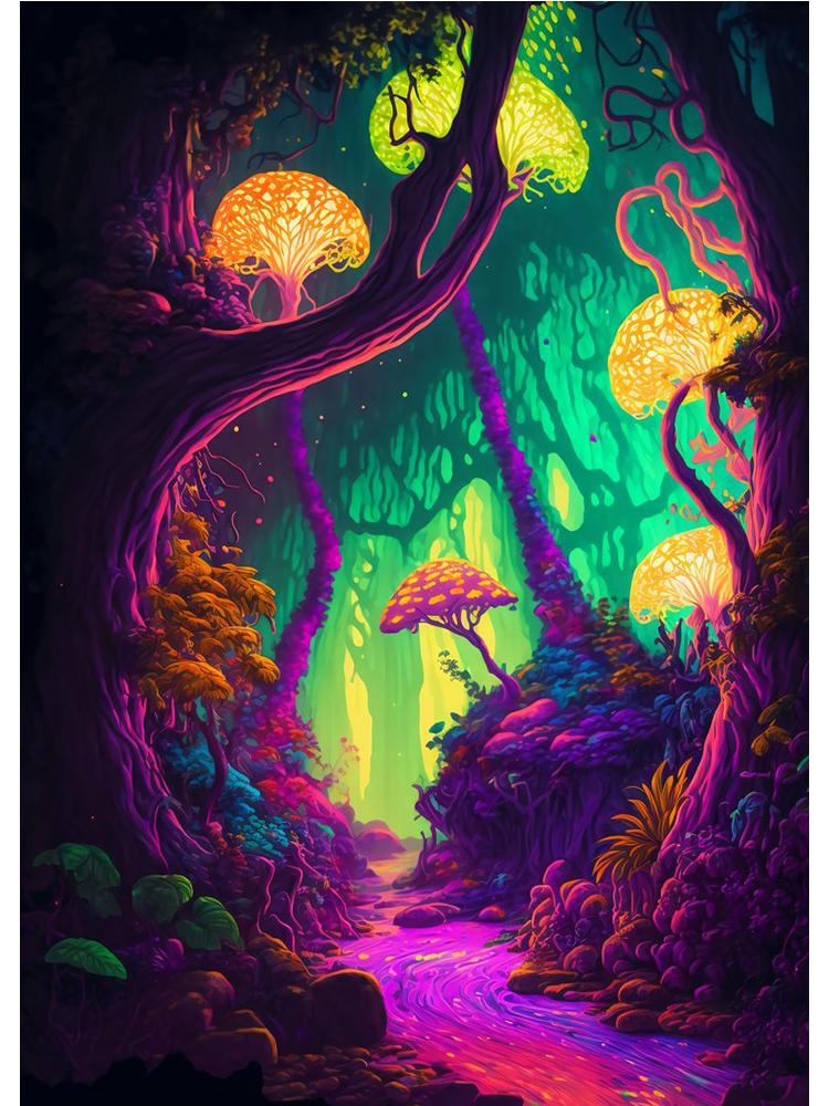 Abstract Psychedelic Mushrooms Enchanted Forest Poster Canvas Painting Colored Wall Art For Living Room Home Decor Cuadros
