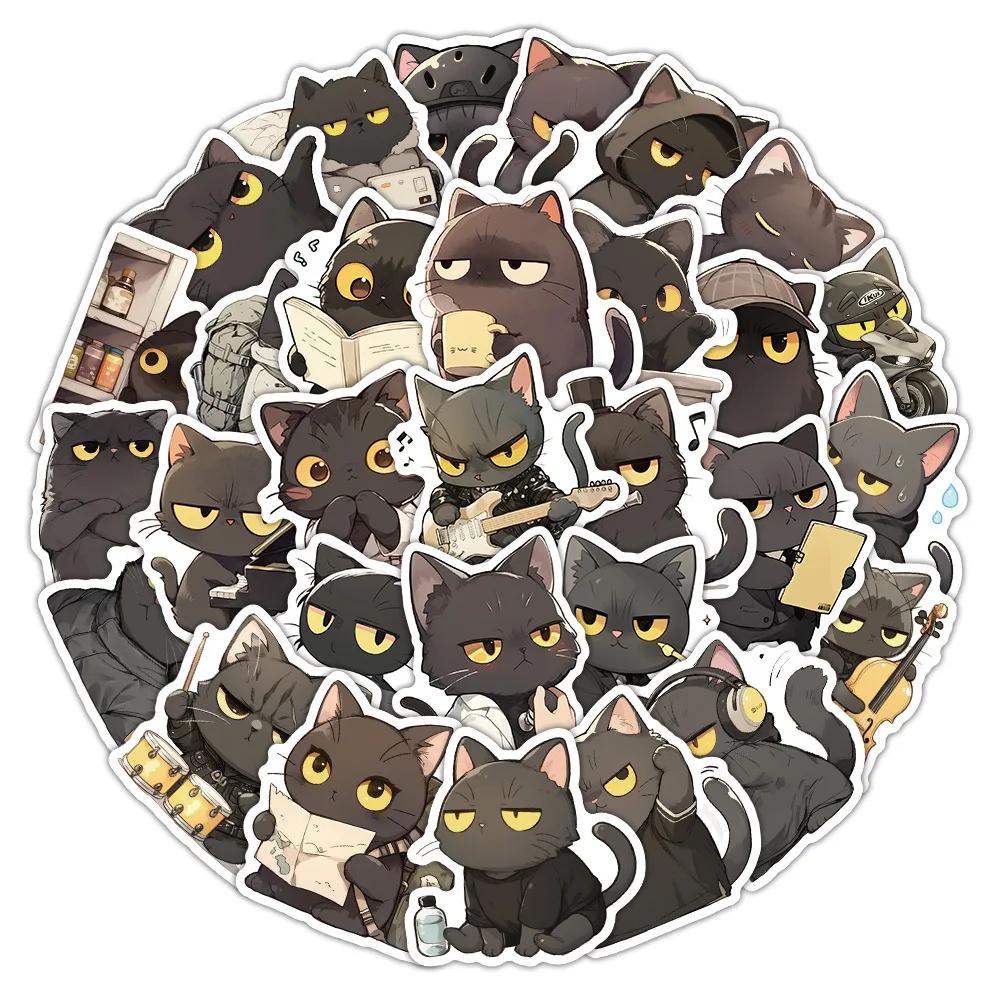 63Pcs Cute Black Cats Graffiti Stickers Kawaii Animal Cartoon Decal Diy Luggage Phone Guitar Fridge Waterproof Sticker Kid Toys