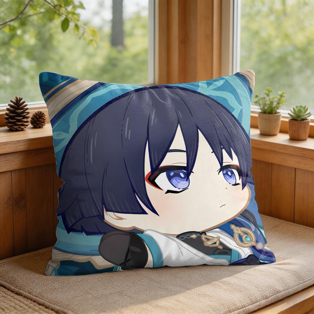 Wanderer Cute Genshin Impact Cushion Cover Square Short Plush Pillow Case Living Room Sofa Home Decor Funda X