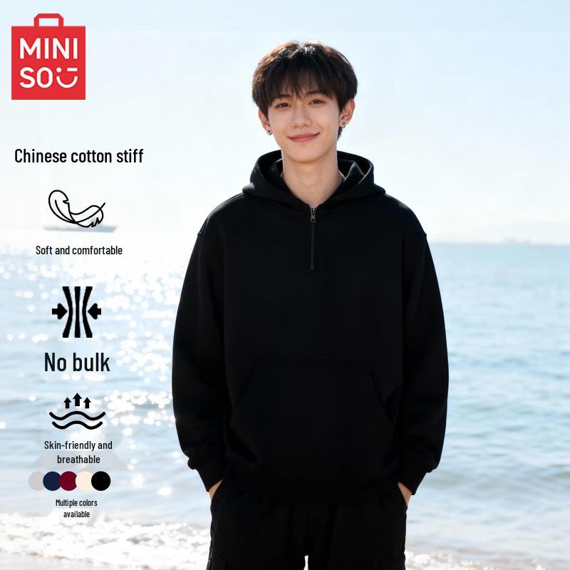 

MINISO Men s Fleece Lined Half-Zip Hoodie M
