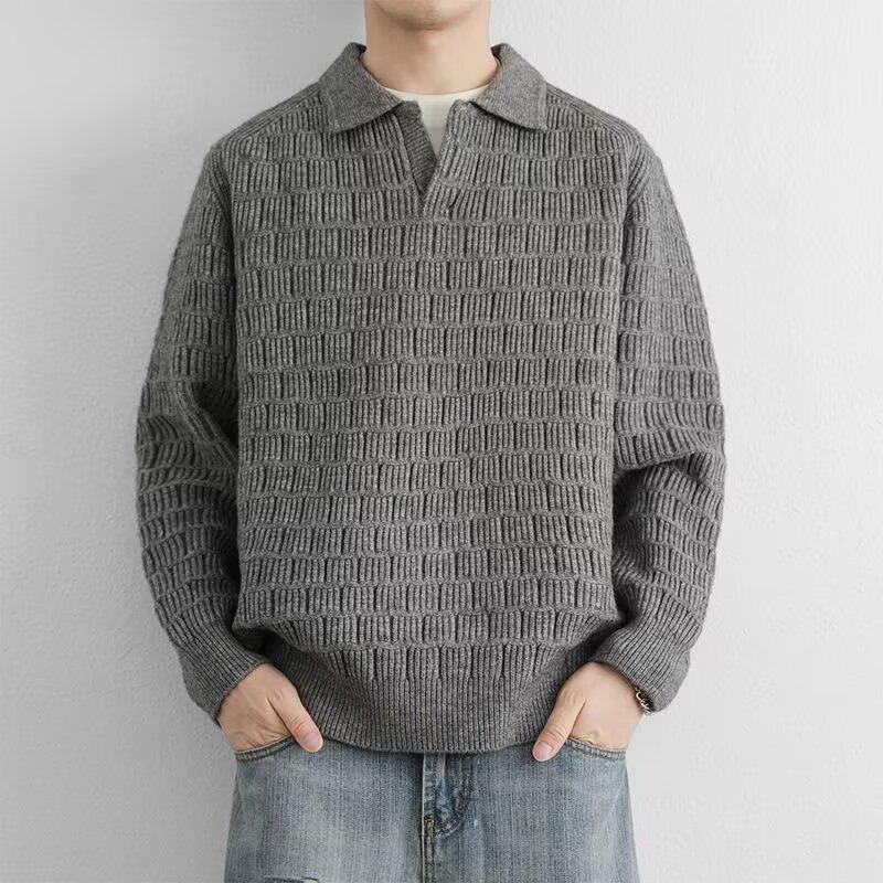 

2025 Retro Lapel Men s Casual Loose Knit Sweater - Autumn/Winter Collection L світло-сірий колір