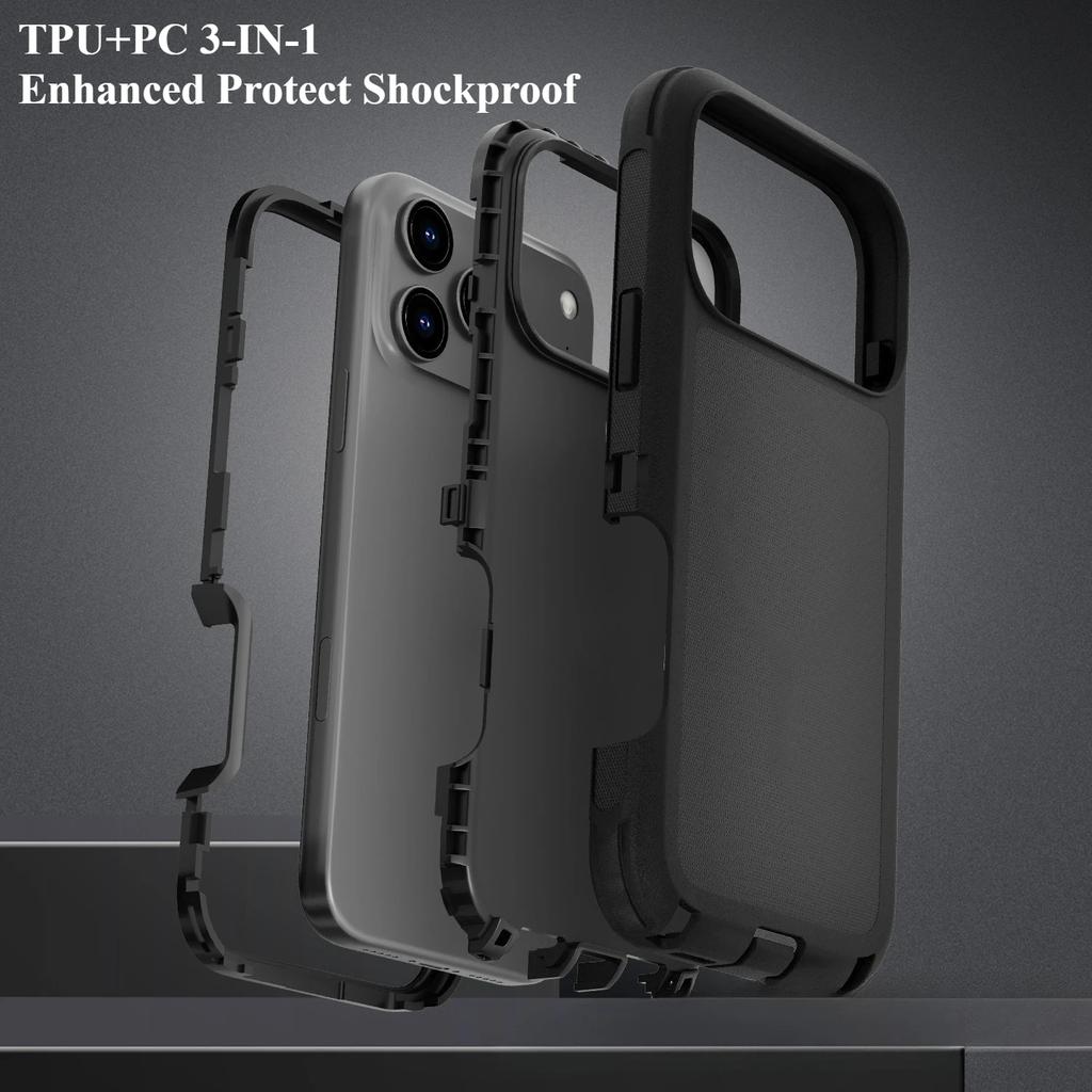 3IN1 Military Shockproof Armor Rugged Phone Case for IPhone 17 Pro Max Air 16 15 14 13 12 11 Defender Ott Box Cover Belt Clip