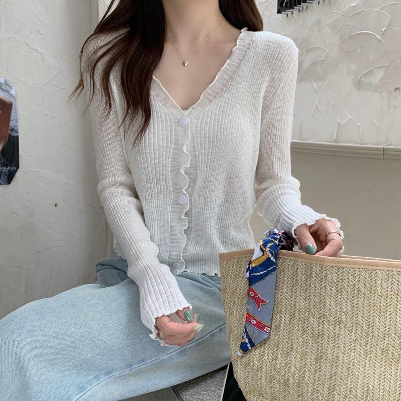 

Sunscreen clothes women s summer new thin outer knitted cardigan small shawl mesh blouse short coat tide One size fits all белый