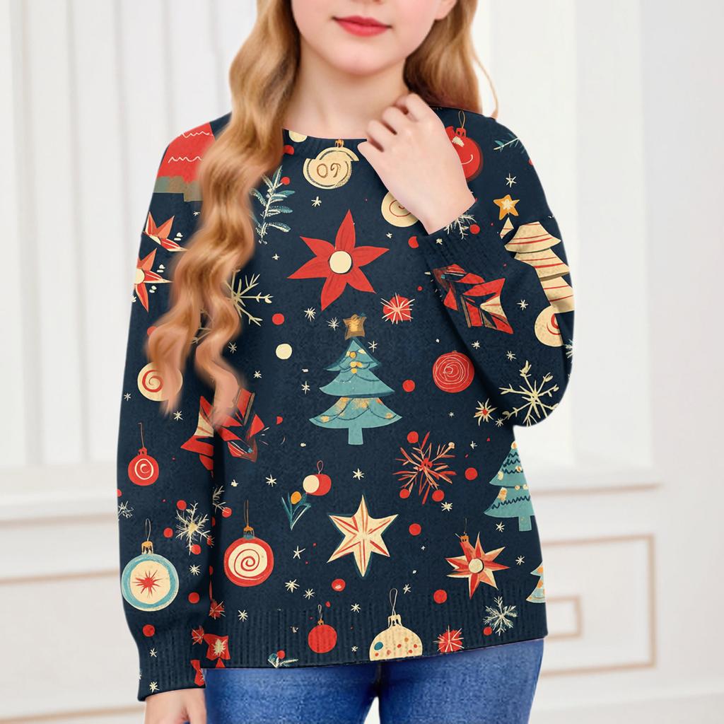 Vánoční mikiny pro děti chlapce a dívky pletený svetr roztomilé tričko podzimní kulatý výstřih pulovr topy