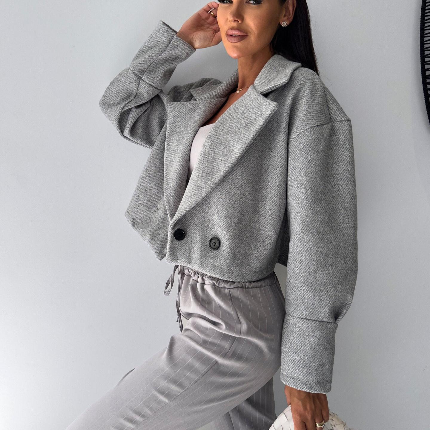 

YYFS Женская Мода Повседневный Осень Зима Однотонный Принт Длинный Рукав ПОЛО Воротник Короткий Женская Одежда Шерстяные Блузки и Рубашки L серый