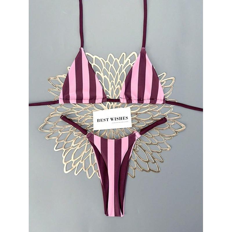 Women S Striped Halter Neck Bikini Set Sexy Two Piece Swimsuit For Beach Swimming