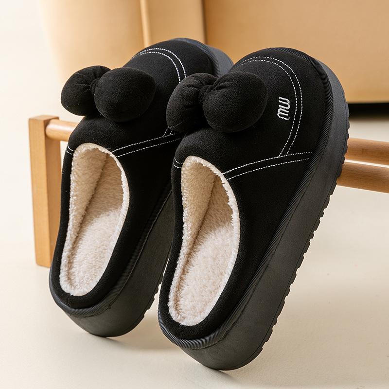 Autumn and winter cotton drag bow cartoon shoes indoor home thick-soled velvet warm and comfortable couple slippers