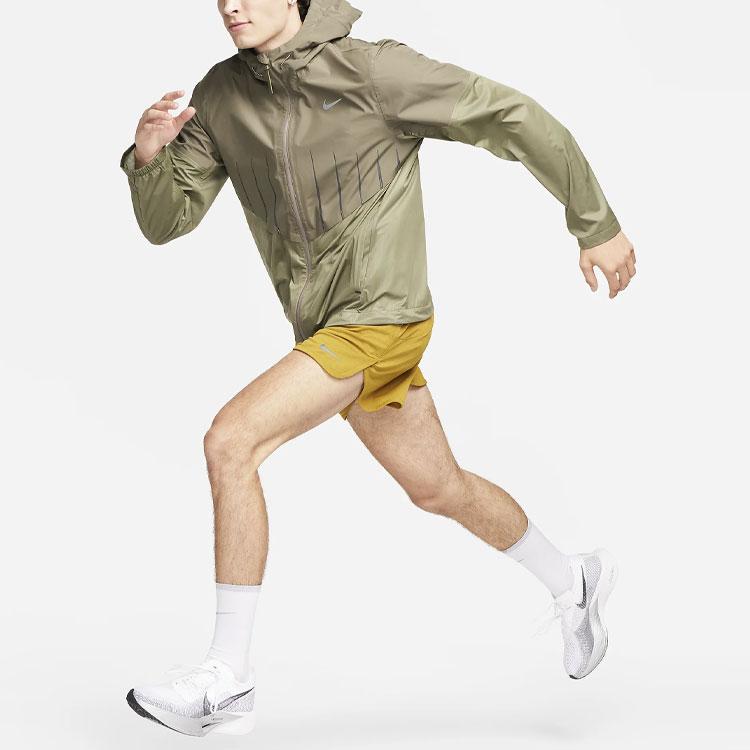 Nike Running Division Aerogami Logo Reflective Design Spliced Hooded Casual Jacket Men jackets Olive FD0410-222