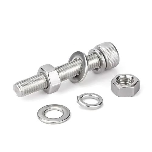 Stainless Steel Hex Socket Head Bolt M8 Fully Threaded Screw Bolt Nut Flat Lock Washer Kit (M8x20mm 5-Pack)