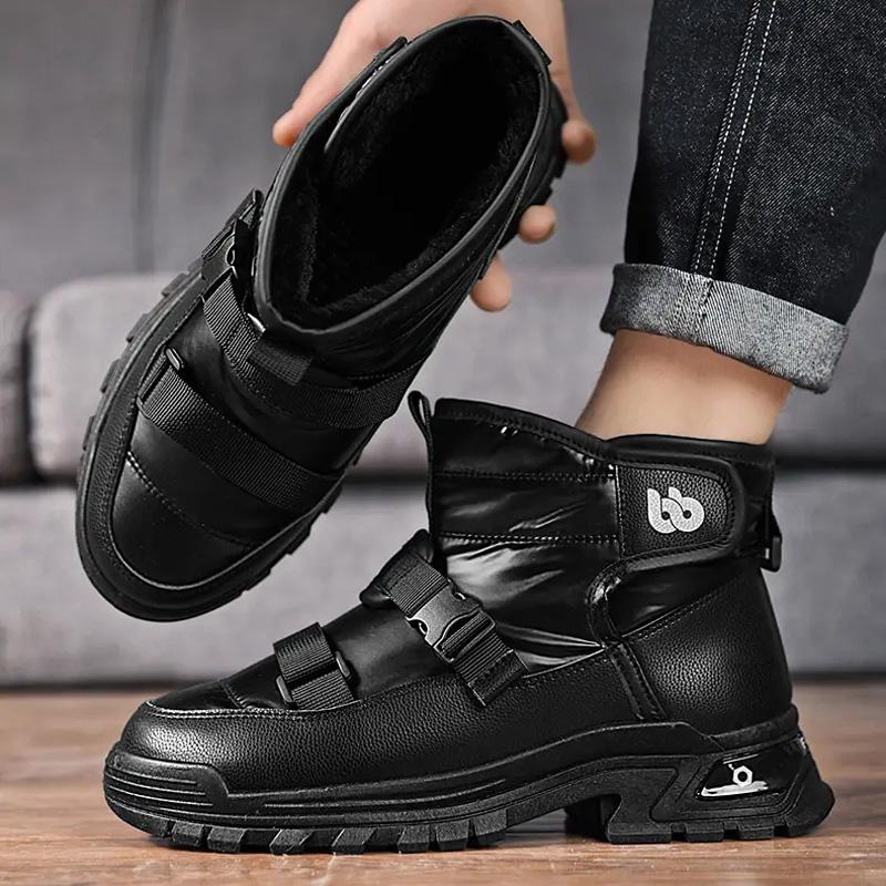 

Мужские модные ботильоны на меху, зимние, непромокаемые, теплые, повседневные, для снега, нескользящие, удобные, уличные, мужские хлопковые ботинки 44 чёрный