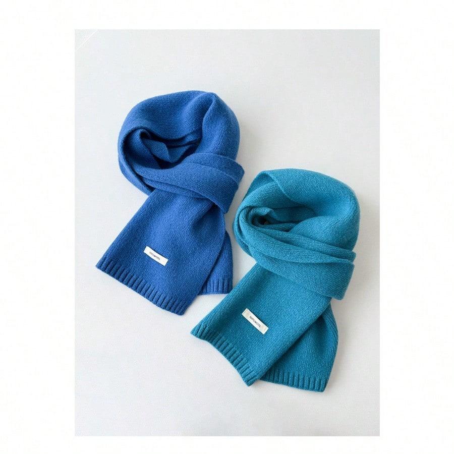 Quiet high-grade blue scarf wool women's autumn and winter warm knitted versatile women's scarf