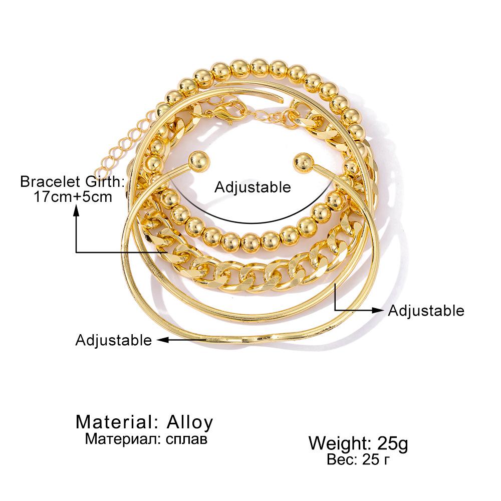 This 4-piece Gold Bracelet Set Features Vintage-style, Minimalist Chain Bracelets with a Mix-and-match Open Design for Layering.