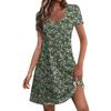 Women's Fashion Casual Printed With Pockets Bohemian Beach V-Neck Short Sleeve Dresses