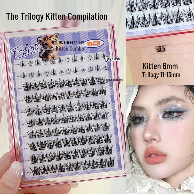 BQI Natural Fishtail False Eyelashes: Large Capacity, Self-Adhesive, Glue-Free, Easy for Beginners, Manga Style Single Cluster