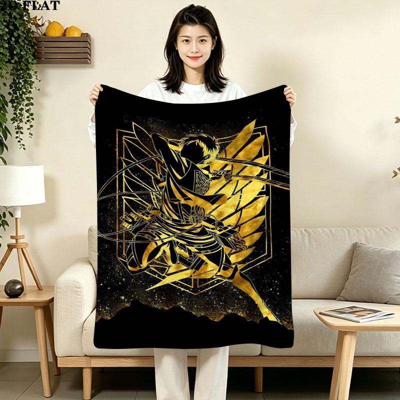 1PC Attack Titan Patterned Flannel Blanket Suitable For All Seasons For Home Decor Warmth And Comfort Gifts Holiday Present