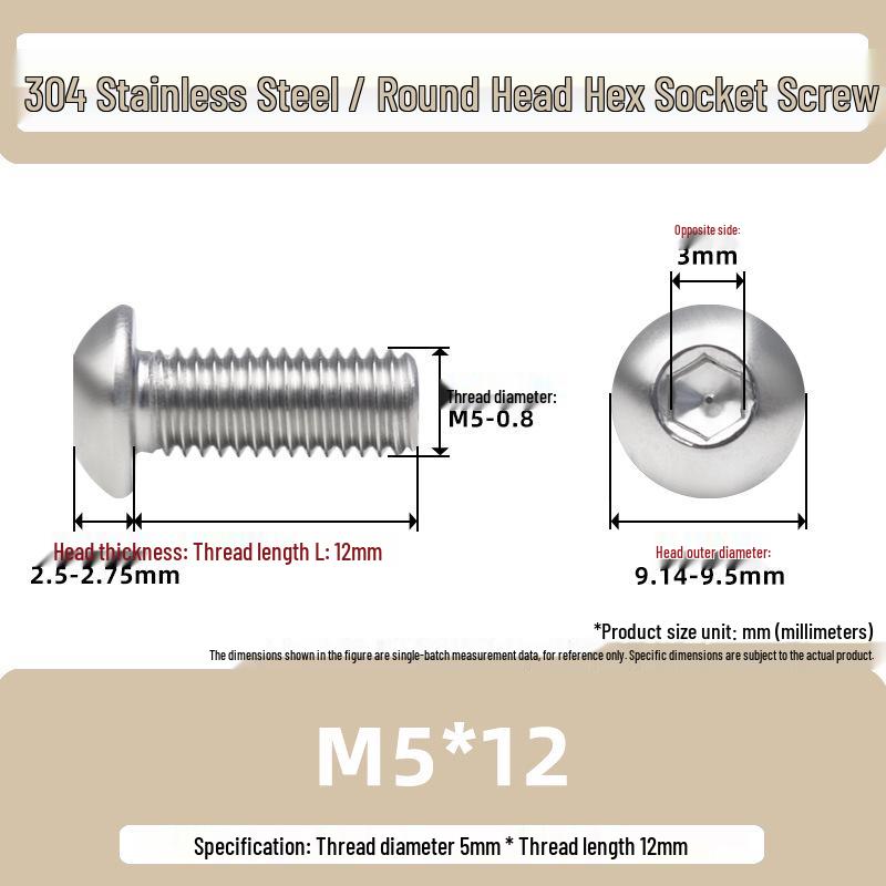 304 Stainless Steel Mushroom Head Hexagon Screw M2-M6