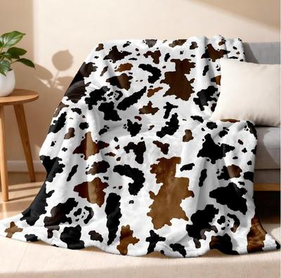 1PC Throw Cow Pattern Arts Animals Skin Pattern Flannel Blanket Thin Throw Soft Warm Blankets Festival Gifts for All Season Use