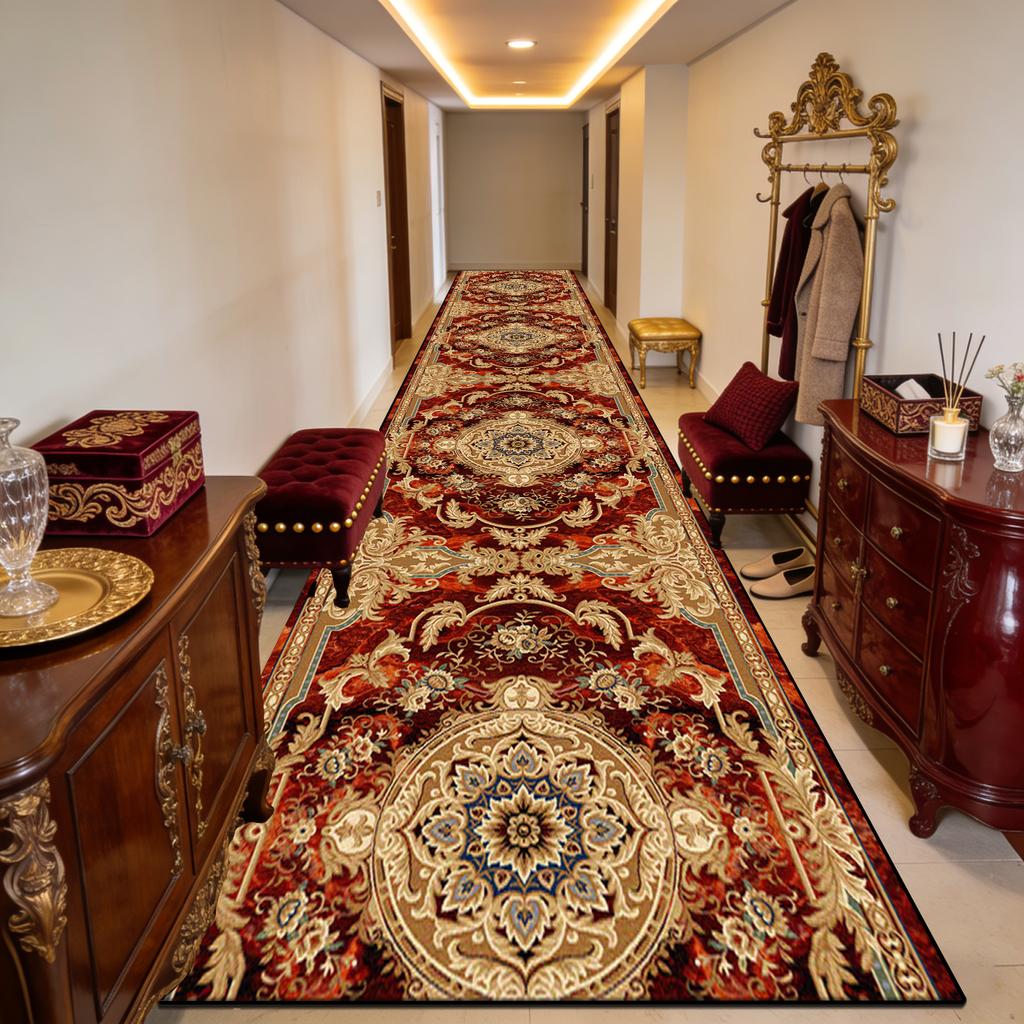 Tapete de Corredor Macio de Mármore Preto de Luxo Europeu Antiderrapante Sem Fiapos Tapete Longo Decorativo para Casa Luxo Fácil de Limpar Tapete de Chão