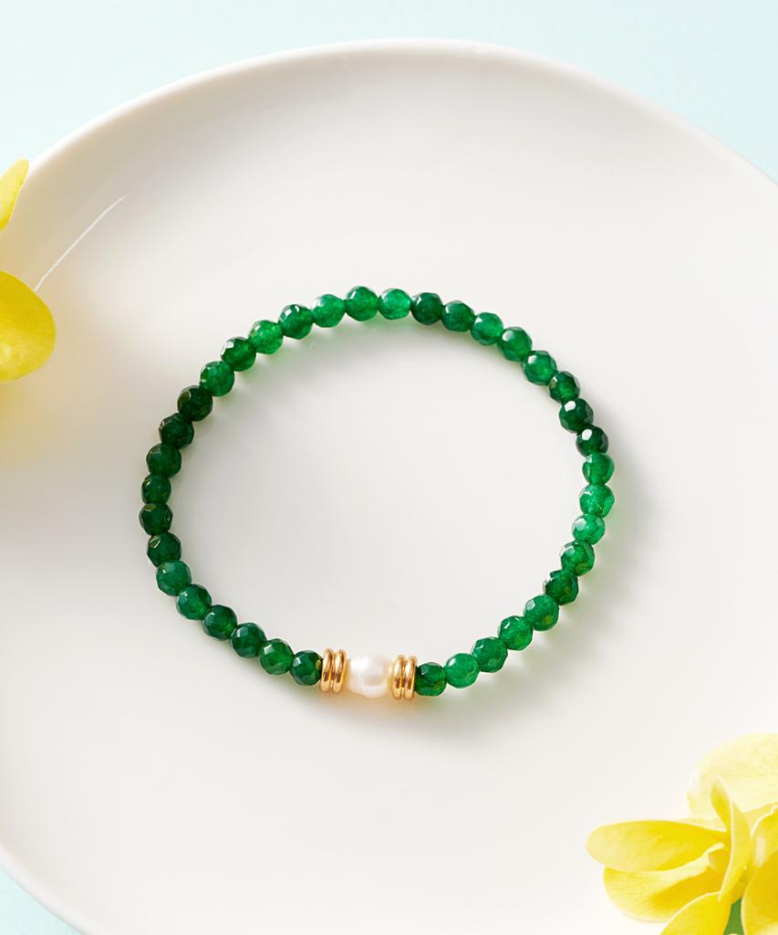 Polalita Gold Pearl Point Green Stone Bracelet (Plt-Br-025_Gn)