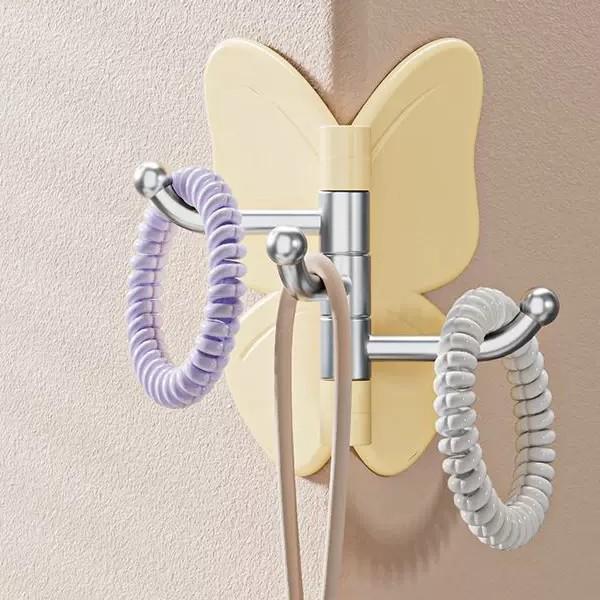 Adjustable Butterfly Triple-Hook Adhesive Hanger for Bathroom Storage
