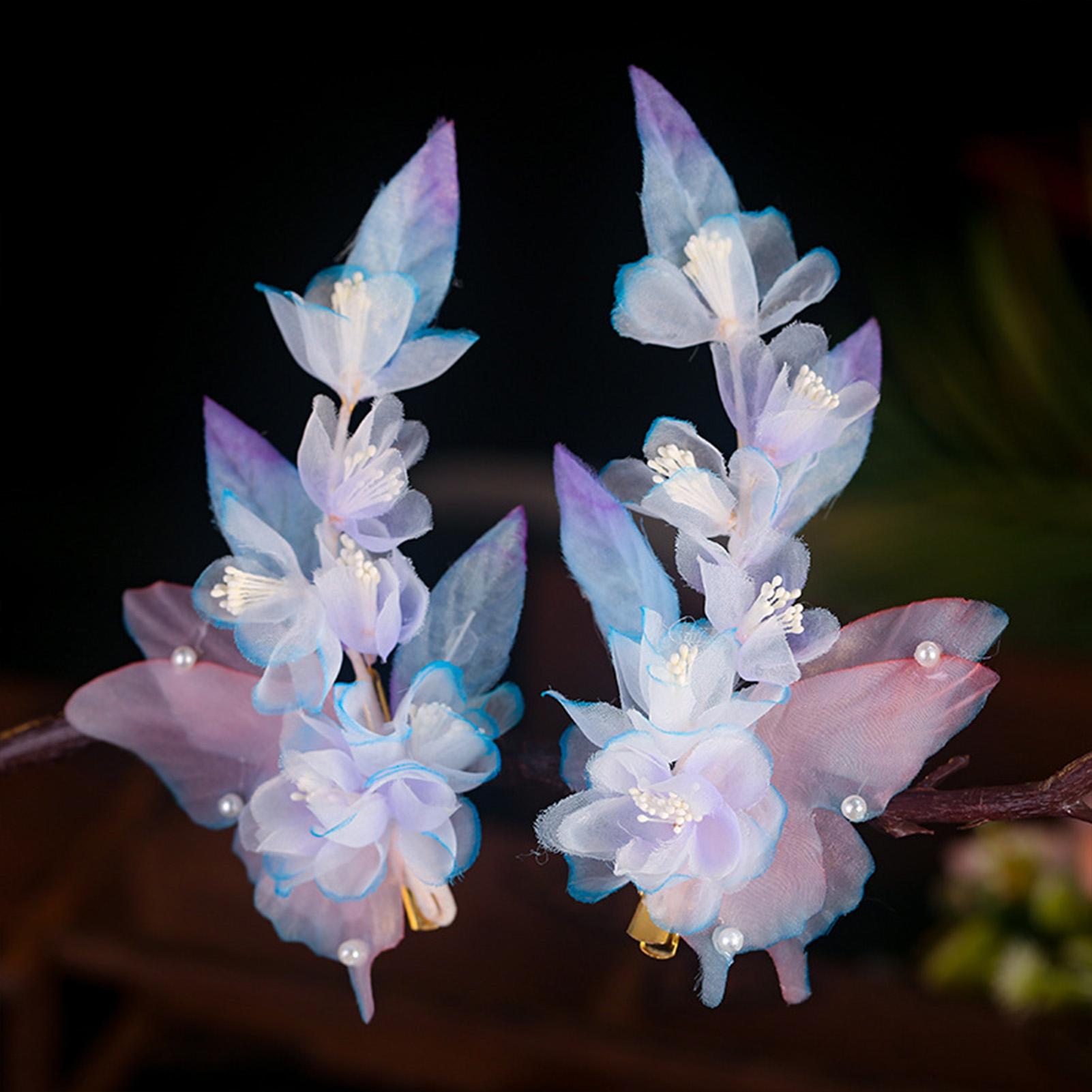 

2PCS Flower Barrette Wedding Hair Clips Gradient Flower Headpiece for Bridal Wedding Banquet Party Cheongsam Accessories фиолетовый