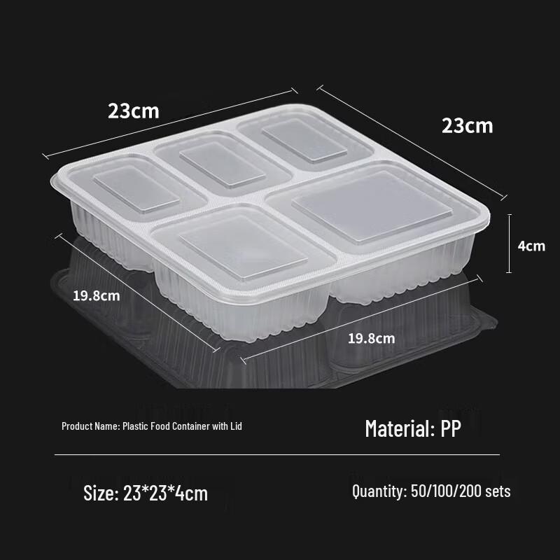 Disposable 5-Compartment Meal Prep Containers