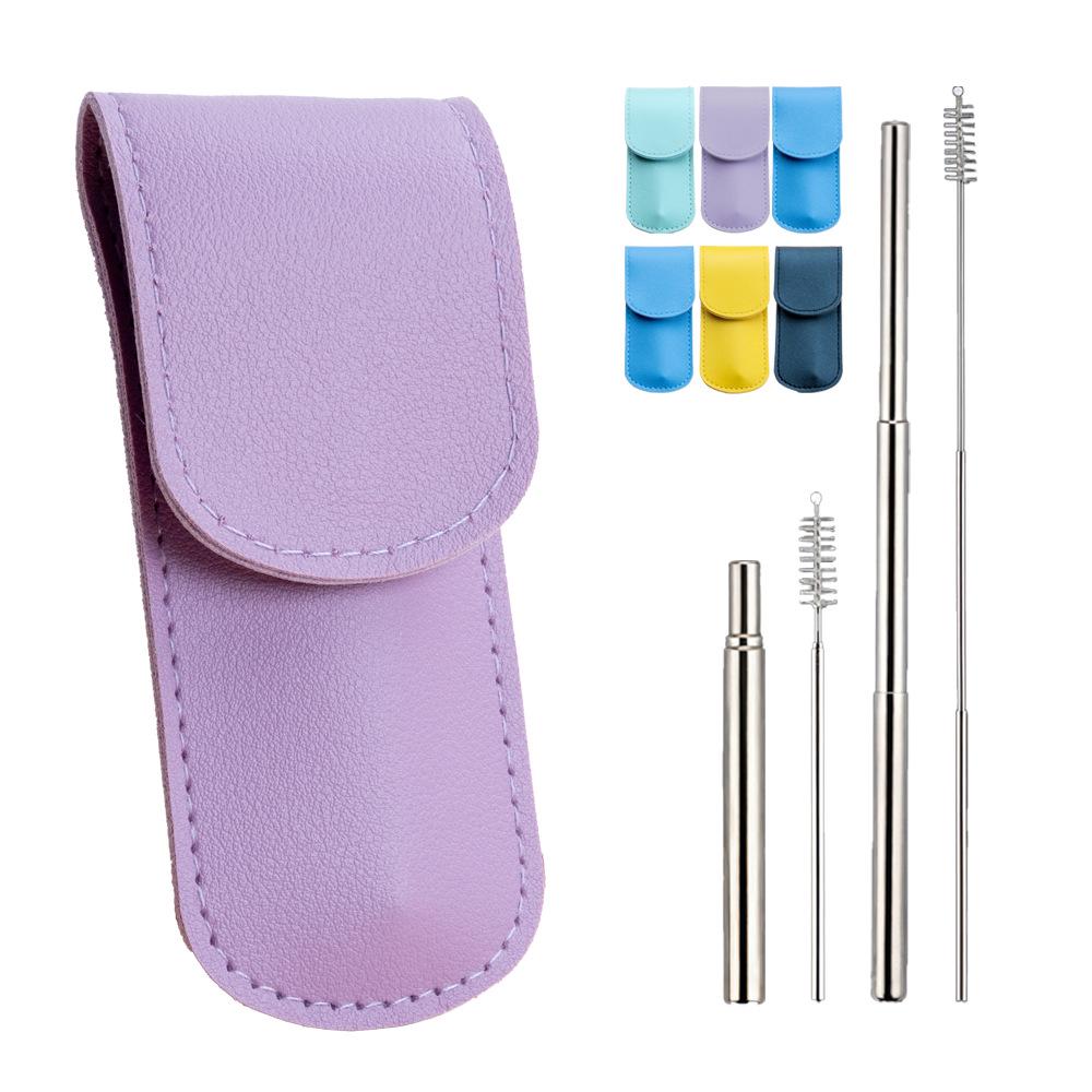 304 Stainless Steel Foldable Telescopic Straw with Brush - Outdoor Gift Tableware
