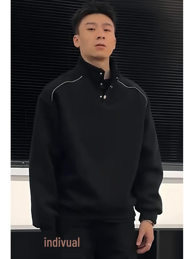 Men's High-End Cotton Long-Sleeve Sweatshirt – Solid Color, Round Neck, Versatile, Skin-Friendly Base Layer