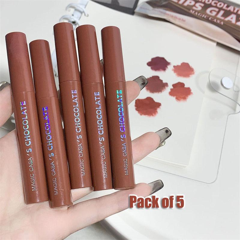 Set di cinque lucidalabbra color cioccolato Rossetto opaco opaco a lunga tenuta Adatto per studentesse