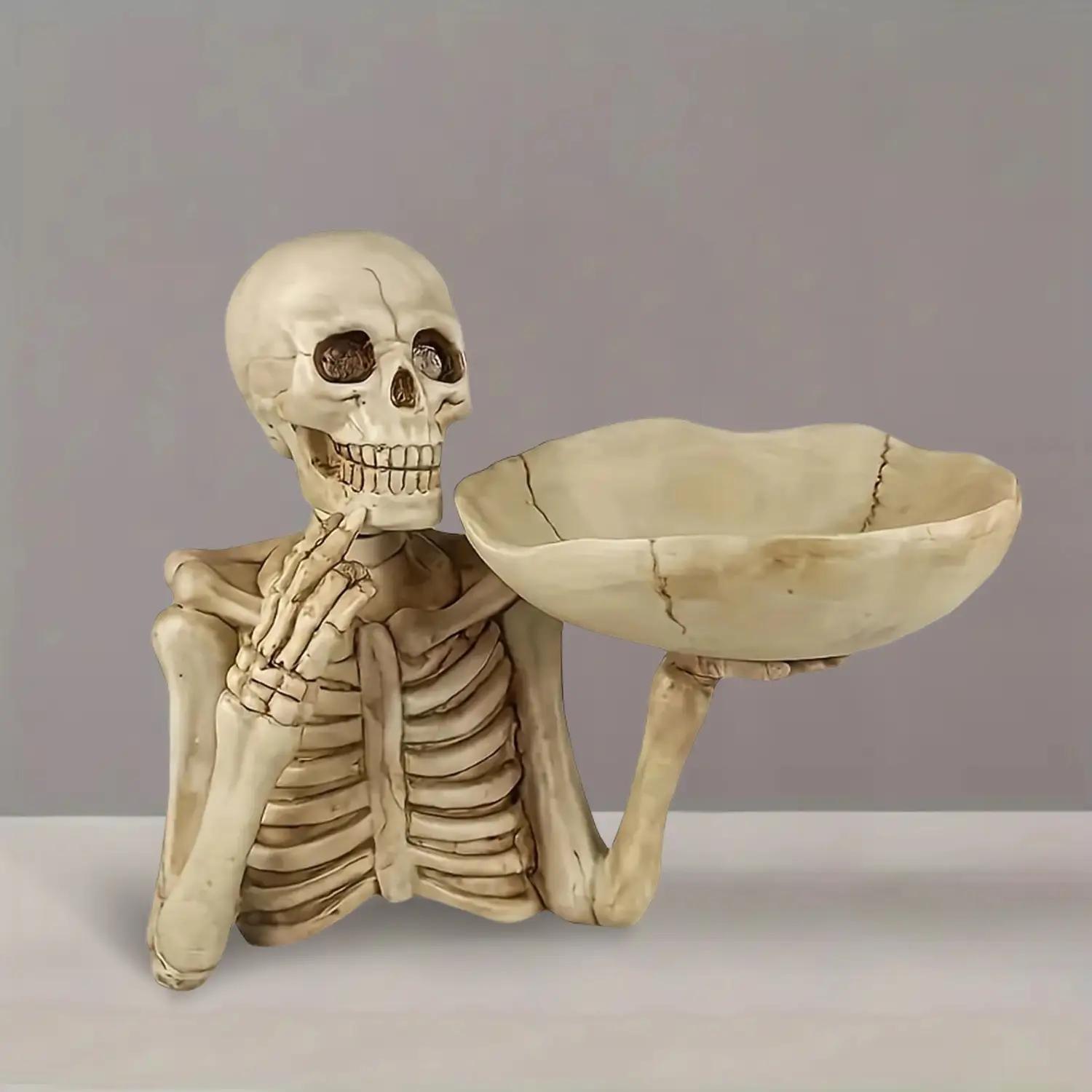 

1pc Resin Skull Tray Decorative Ornament - Versatile Indoor/Outdoor Halloween Decoration,Creative Room Accent, Ideal Holiday Gif