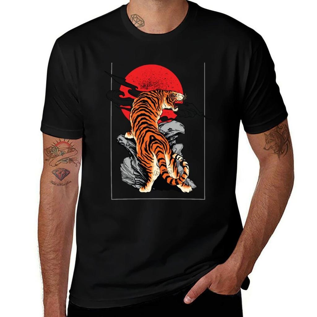 Japanese Tiger Tshirt Basic Crew Neck Short Sleeve Top